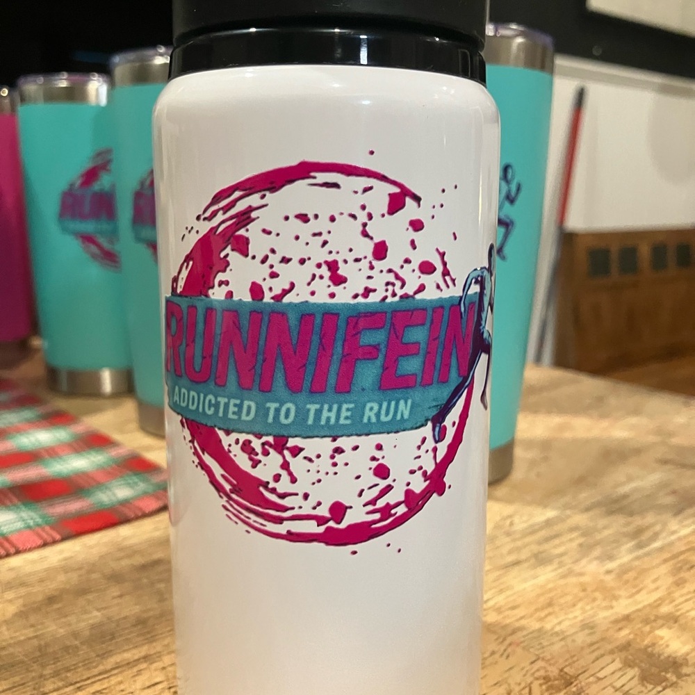 White and Pink Runnifein Water Bottle